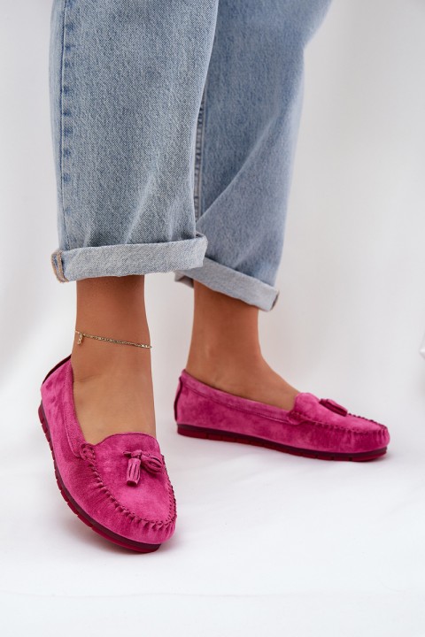 Women's Flat Classic Suede Moccasins S.Barski LR51-548 Fuchsia