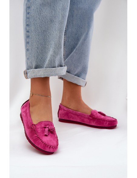 Women's Flat Classic Suede Moccasins S.Barski LR51-548 Fuchsia