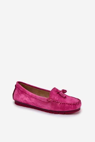 Women's Flat Classic Suede Moccasins S.Barski LR51-548 Fuchsia 2