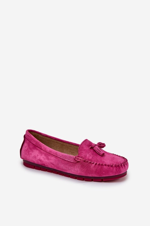 Women's Flat Classic Suede Moccasins S.Barski LR51-548 Fuchsia