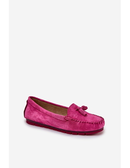Women's Flat Classic Suede Moccasins S.Barski LR51-548 Fuchsia