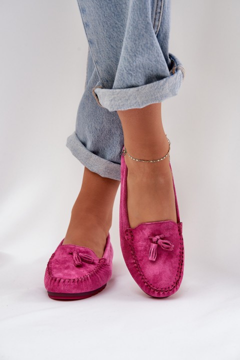 Women's Flat Classic Suede Moccasins S.Barski LR51-548 Fuchsia