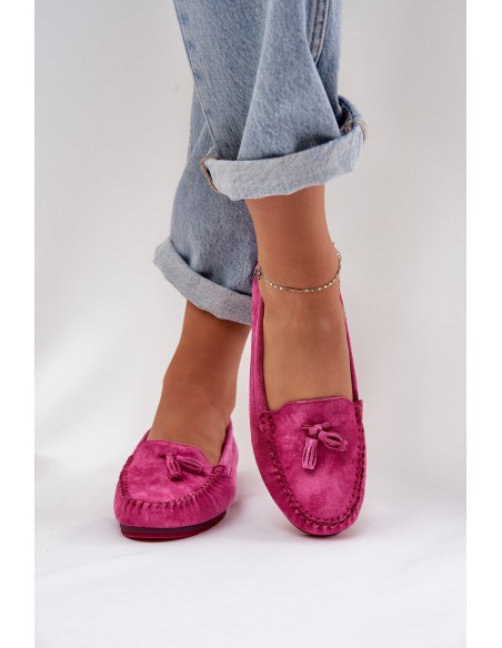 Women's Flat Classic Suede Moccasins S.Barski LR51-548 Fuchsia
