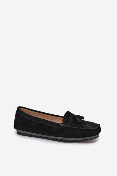 Women's Flat Classic Suede Moccasins S.Barski LR51-548 Black 2