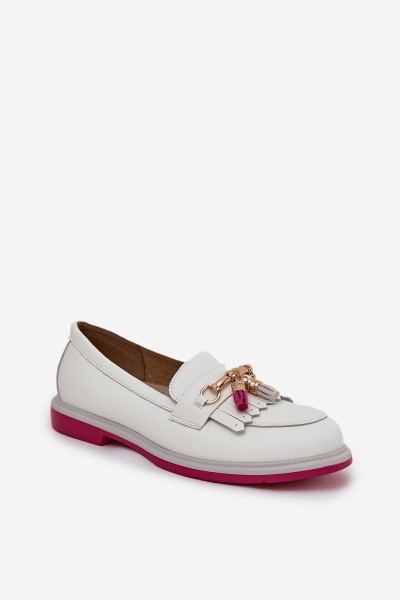 Leather Elegant Moccasins On Flat Heel S.Barski LR51-768A White 2