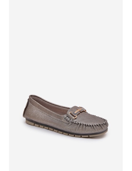 Glitter Flat Moccasins Made Of Natural Leather D&A LR51-546 Silver