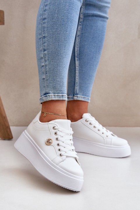 Eco Leather Sneakers On Platform With Golden Detail White Zingie