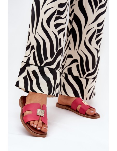 Plokšti sandalai su išpjovomis ir dekoracija Fuchsia Bohalis