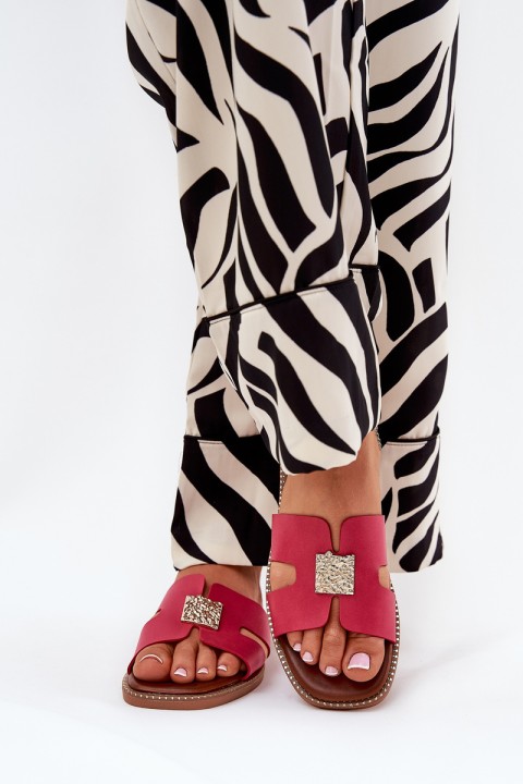 Plokšti sandalai su išpjovomis ir dekoracija Fuchsia Bohalis