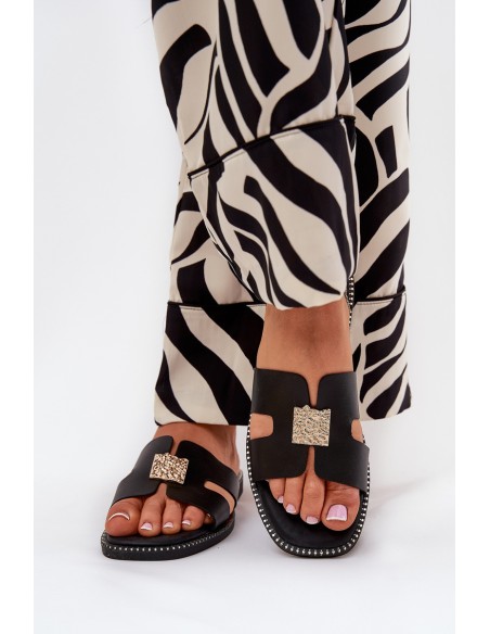 Flat Sandals With Cutouts And Decoration Black Bohalis