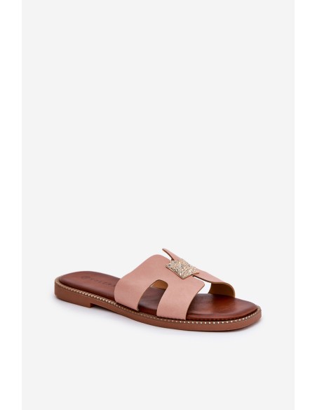 Flat Slippers With Cutouts And Decoration Dirty Pink Bohalis