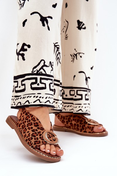 Flat Sandals With Decoration Leopard Brown Haliones