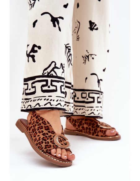 Flat Sandals With Decoration Leopard Brown Haliones