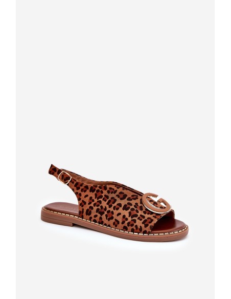 Flat Sandals With Decoration Leopard Brown Haliones