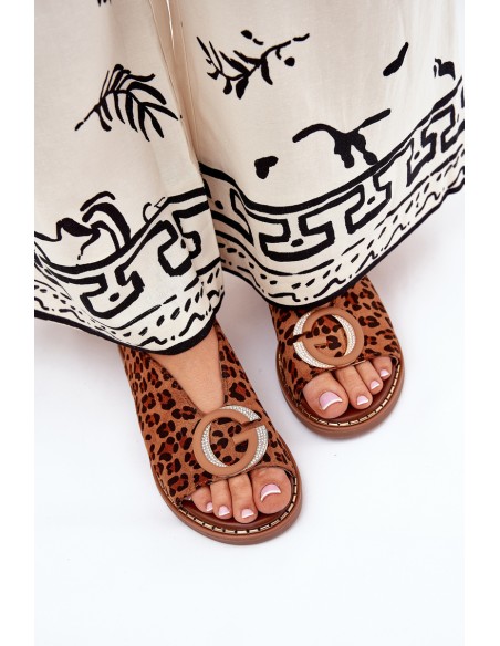 Flat Sandals With Decoration Leopard Brown Haliones