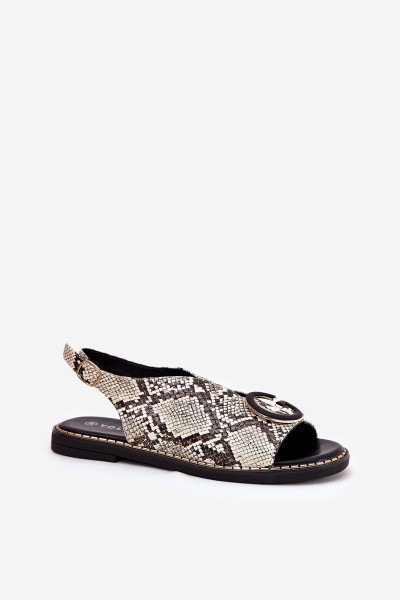 Flat Sandals With Decoration Snake Pattern Beige-Brown Haliones 2
