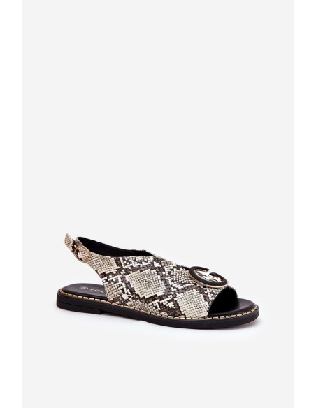 Flat Sandals With Decoration Snake Pattern Beige-Brown Haliones