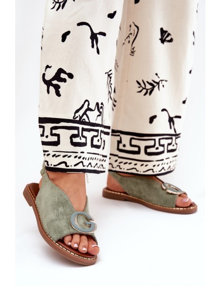Flat Sandals With Decoration Green Haliones
