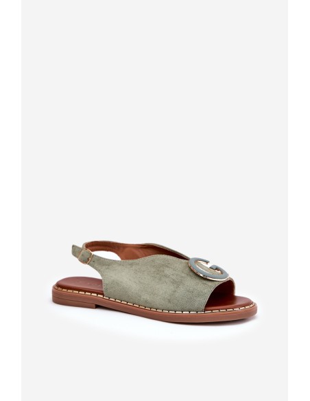 Flat Sandals With Decoration Green Haliones