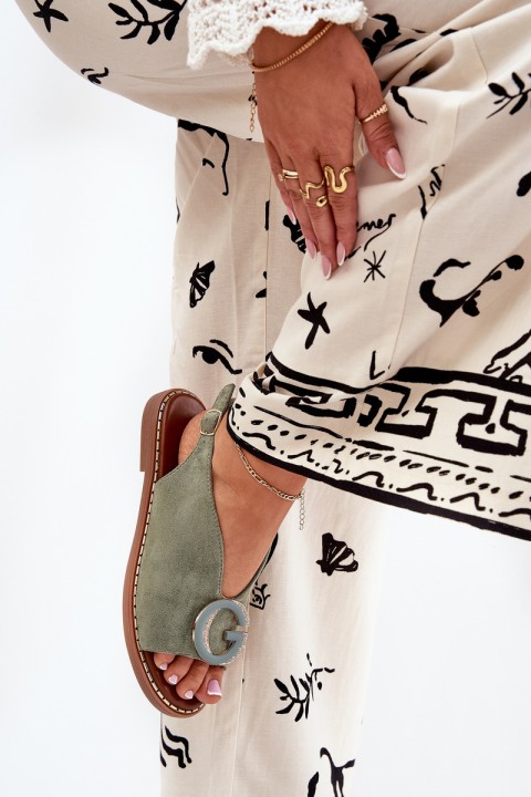 Plokšti sandalai su puošmena Green Haliones