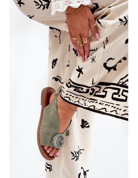 Flat Sandals With Decoration Green Haliones