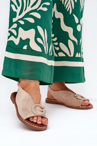 Plokšti sandalai su dekoracija Beige Haliones