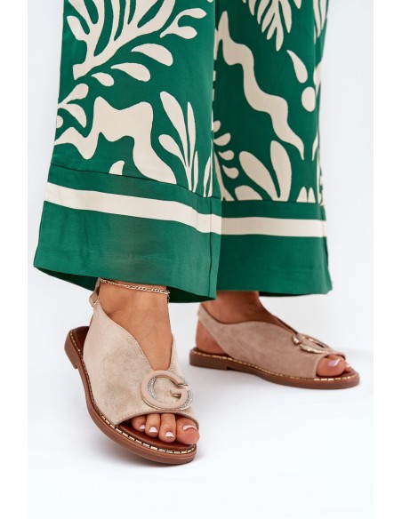 Flat Sandals With Decoration Beige Haliones
