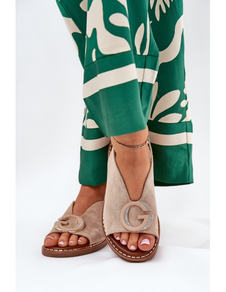 Flat Sandals With Decoration Beige Haliones