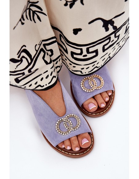 Women's Sandals With Decoration On Flat Blue Heel Eco Suede Beige Ralisses