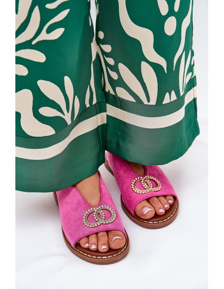 Ladies Sandals With Decoration On Flat Heel Eco Suede Pink Ralisses