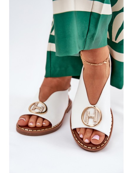 Flat Elegant Sandals With Decoration White Iseliria