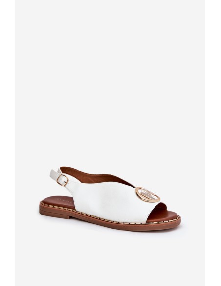 Flat Elegant Sandals With Decoration White Iseliria