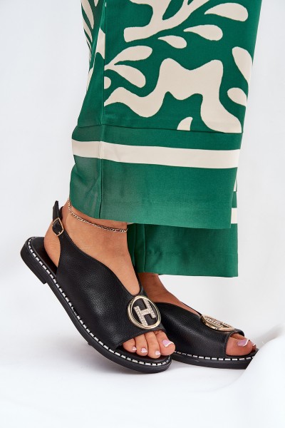 Plokšti elegantiški sandalai su puošmena Black Iseliria