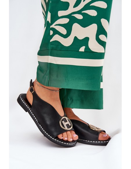 Flat Elegant Sandals With Decoration Black Iseliria