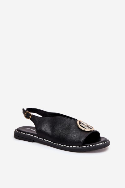 Flat Elegant Sandals With Decoration Black Iseliria 2