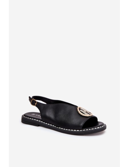 Flat Elegant Sandals With Decoration Black Iseliria