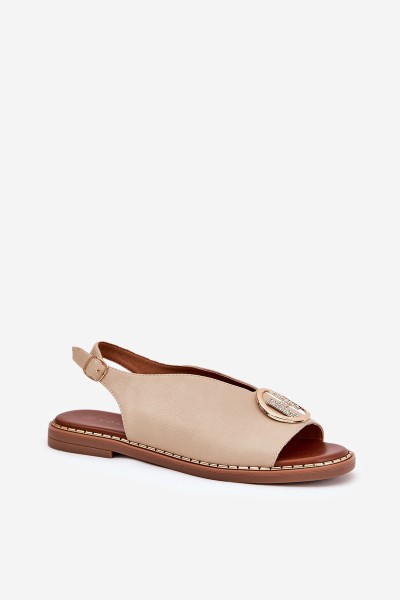 Flat elegant sandals with decoration beige Iseliria 2