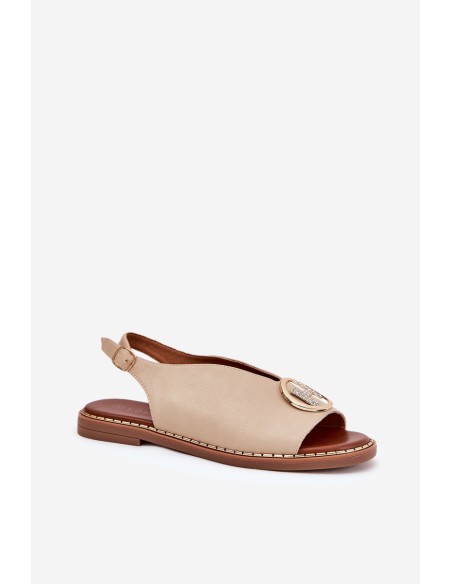 Plokšti elegantiški sandalai su smėlio spalvos Iseliria apdaila