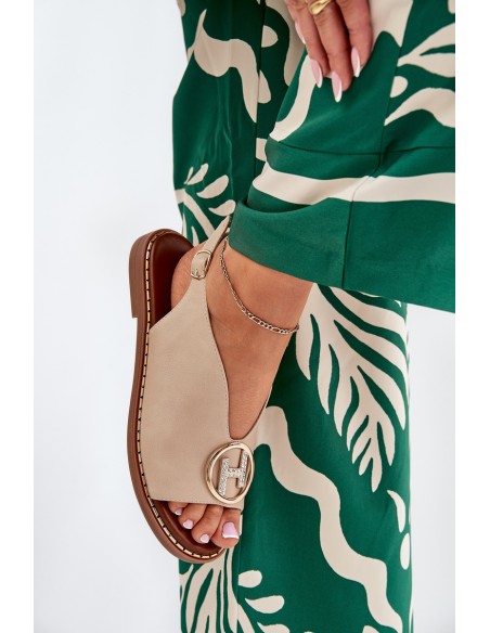 Flat elegant sandals with decoration beige Iseliria