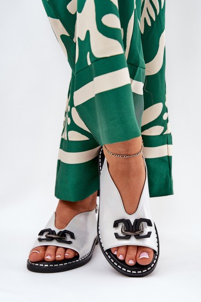 Flat Heeled Sandals With Decoration Eco Leather Silver Tillireta