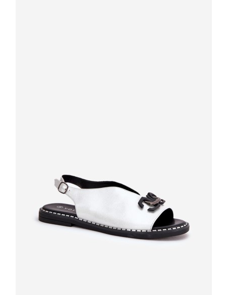 Flat Heeled Sandals With Decoration Eco Leather Silver Tillireta