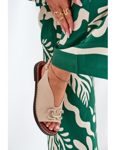 Flat Heeled Sandals With Decoration Eco Leather Beige Tillireta