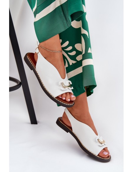 Flat Sandals With Decoration Eco Leather White Tillireta