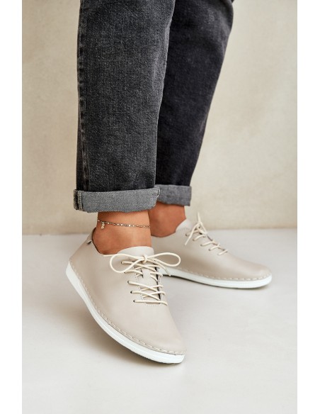 Laced Shoes Made Of Natural Leather D&A LR51-645 Beige