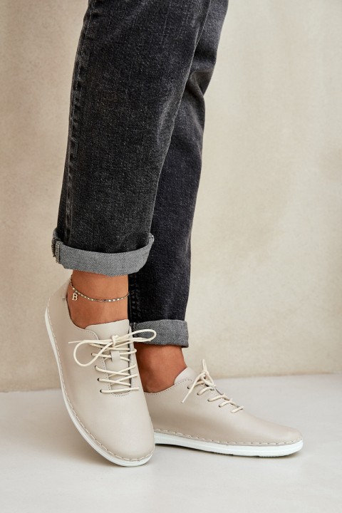 Laced Shoes Made Of Natural Leather D&A LR51-645 Beige