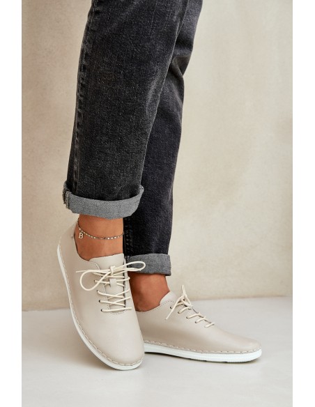 Laced Shoes Made Of Natural Leather D&A LR51-645 Beige