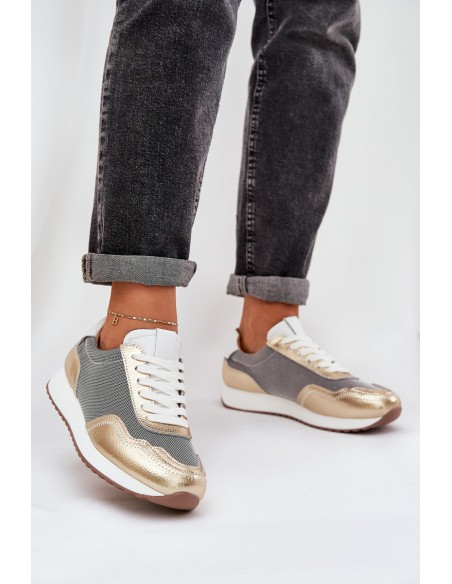 Leather Sports Shoes Sneakers Women's D&A LR51-847 Gold