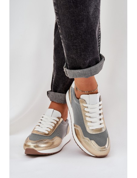 Leather Sports Shoes Sneakers Women's D&A LR51-847 Gold