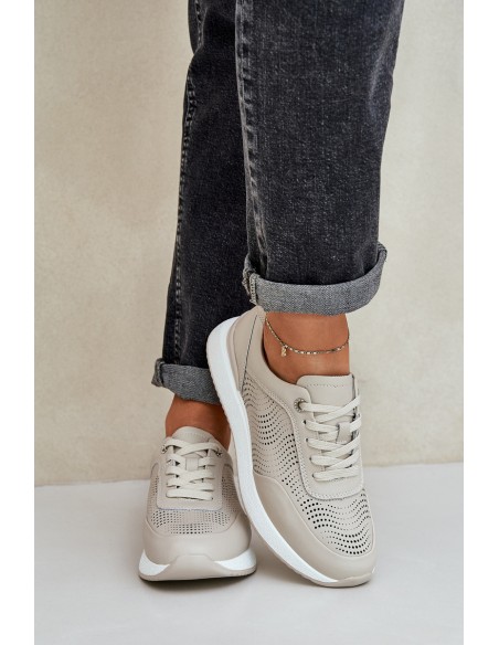 Leather Sports Shoes Sneakers Women S.Barski LR51-551 Beige