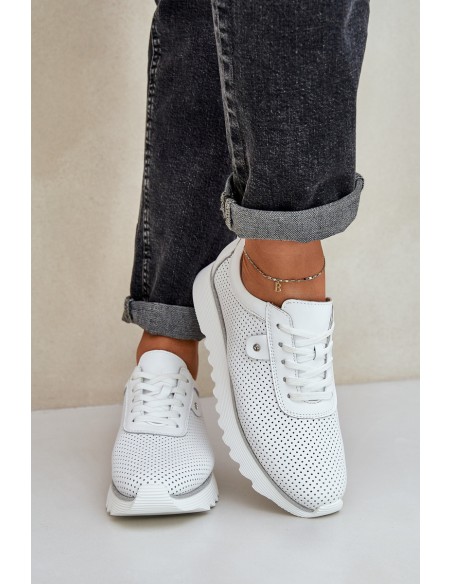 Leather Sports Shoes On Platform With Glitter D&A LR51-629 White